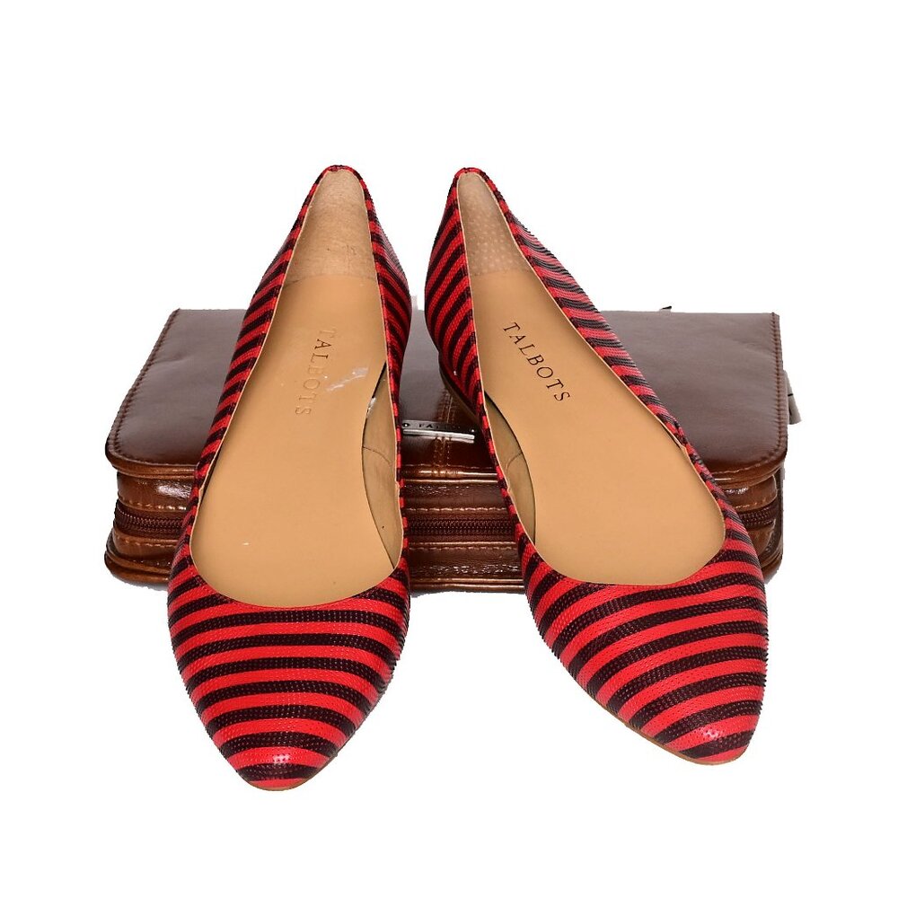 TALBOTS Edision Vibrant Poppy & Navy Striped Ballet Flats-Preppy- Nautical vibes - Picture 7 of 13